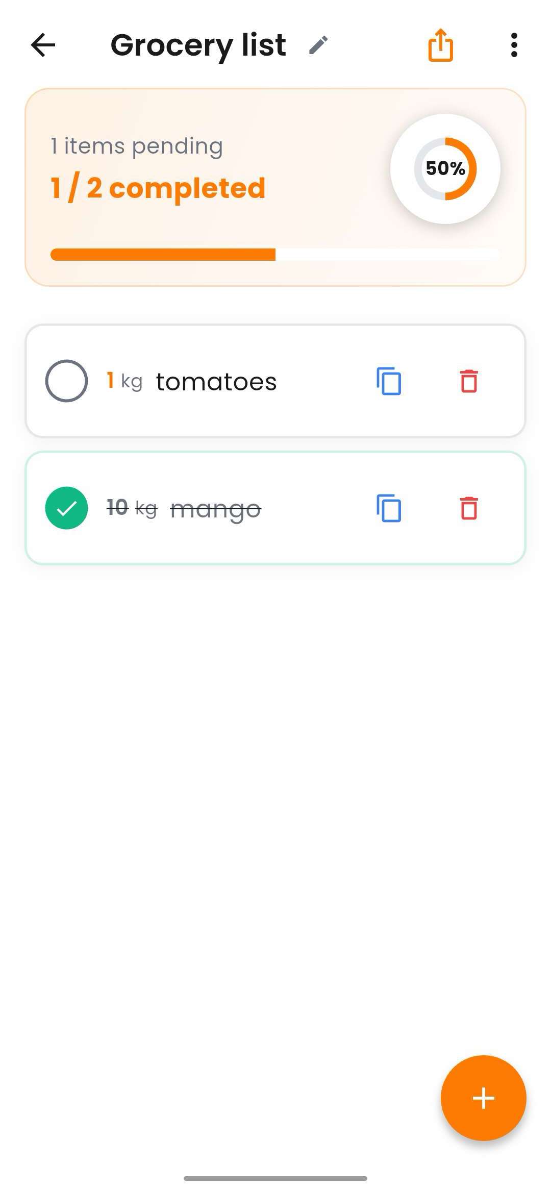 ListLao App Screenshot - Grocery list with progress tracking